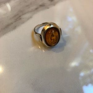 Amber and Sterling Silver Ring